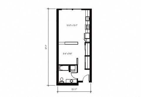 Floor plan for studio, 1 bath, 581 sqft